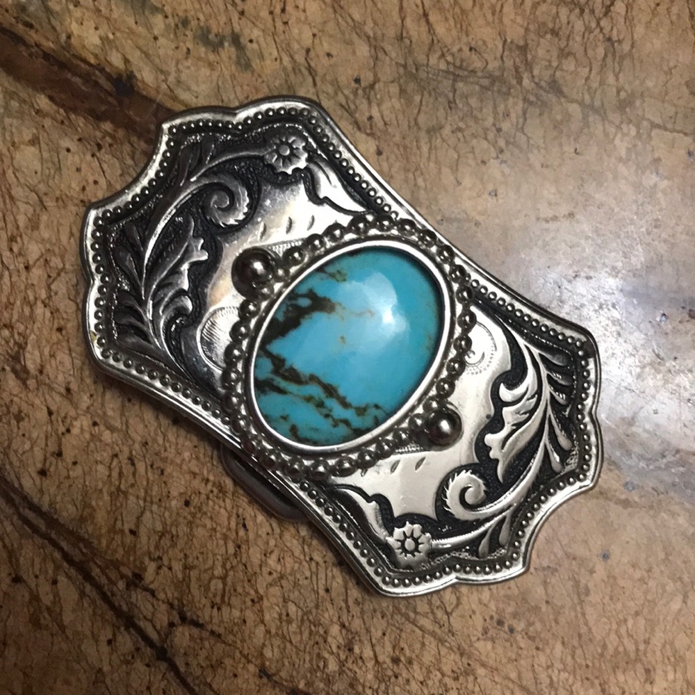 Turquoise Stone Western Silver-Tone Hair Barrette - Unbranded